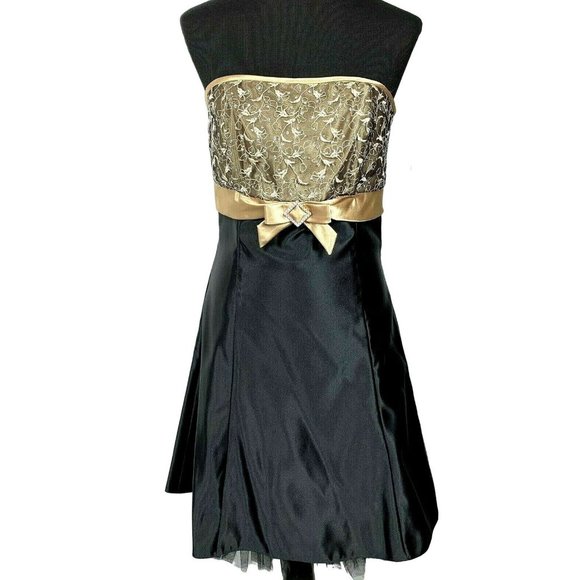 Gunne Sax Jessica McClintock Dress 11 Black Gold Homecoming Wedding Sequin NWT - Picture 1 of 10